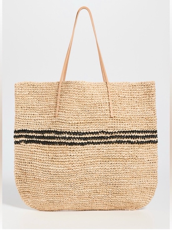 Hat Attack Handbags - Hat Attack Luxe Stripe Tote 100% Raffia Natural/Black LARGE Summer Beach Boho